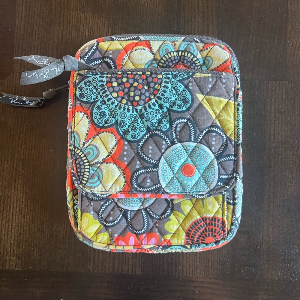 Vera Bradley Flower Power Turquoise Brown Yellow Small Crossbody Quilted Bag